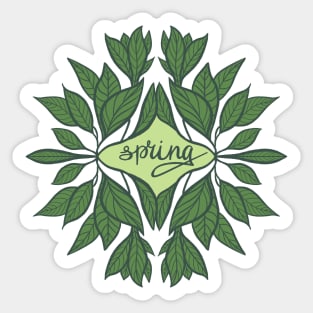 Spring Typography Green Leaves Aesthetic Sticker